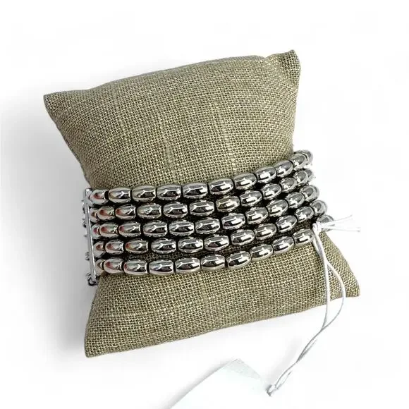 Chico’s Multi Strand Stretch Bracelet Rhinestone Chain Silver Tone Beads - Picture 4 of 5